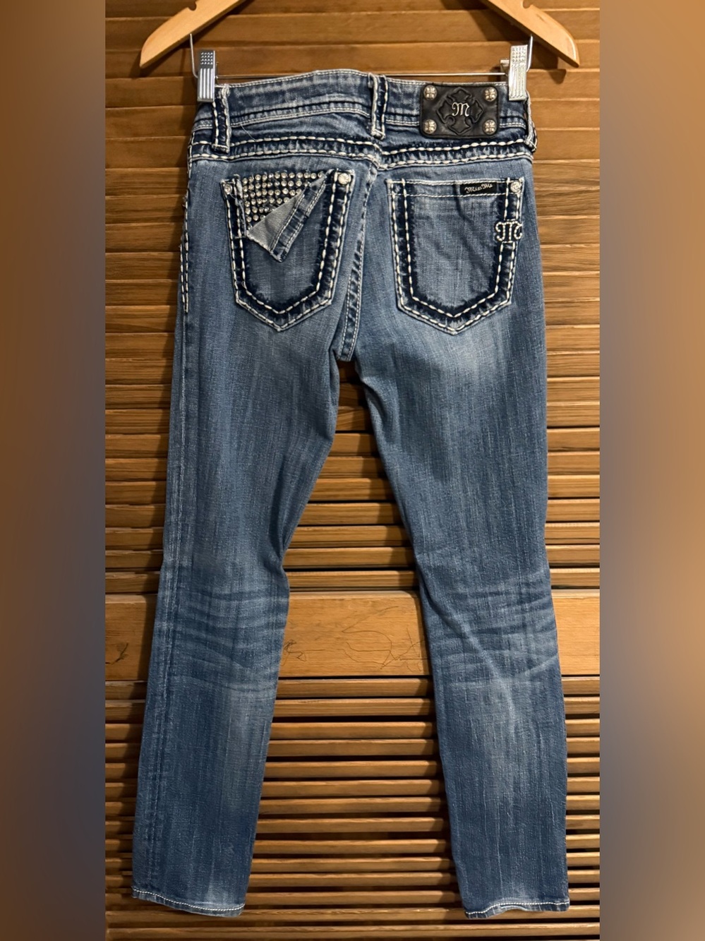 Miss Me Blue Skinny Jeans with Rhinestone Pocket Detail